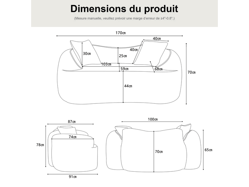  Canapé droit 2 places rose compressé 170x87x65 cm avec accoudoirs, 2 coussins, prêt à l'emploi pour salon ou chambre W3498P342197 - Conforama C