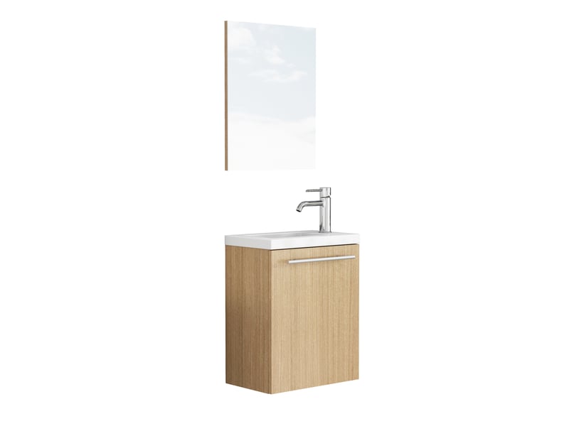  Meuble sous-vasque mural 40x25x48 cm avec lavabo céramique et miroir, chêne  - Conforama A