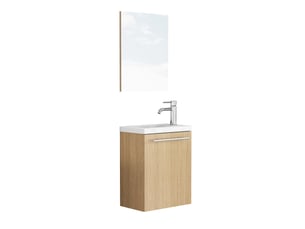 Meuble sous-vasque mural 40x25x48 cm avec lavabo céramique et miroir, chêne