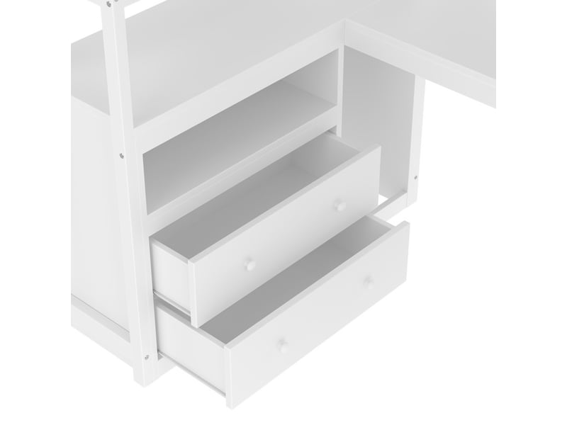 Lit mezzanine, 90 × 200 cm, lit simple avec échelle avec rangements, deux tiroirs, blanc  - Conforama E
