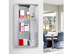 Armoire à pharmacie murale 25 x 12 x 48 cm argentée en acier inoxydable, porte verrouillable
