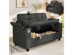 Canapé 2 places avec coffre 136,5x79,5x83,6 cm, rangements d’accoudoirs, 2 porte-gobelets, usbtype-c, support téléphone, velours côtelé gris
