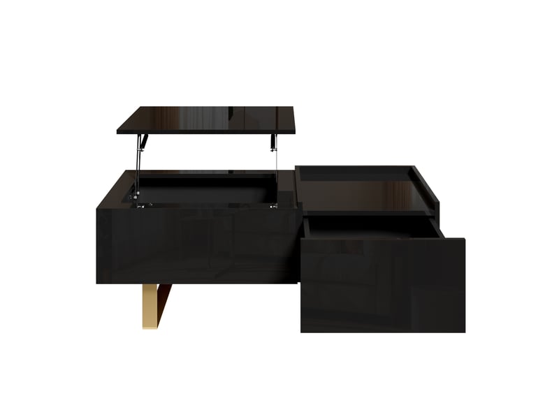  Table basse relevable - 100x50x54.5cm - table de salon en bois mdf laqué moderne avec tiroir, coffre et pieds dorés - noir  - Conforama A