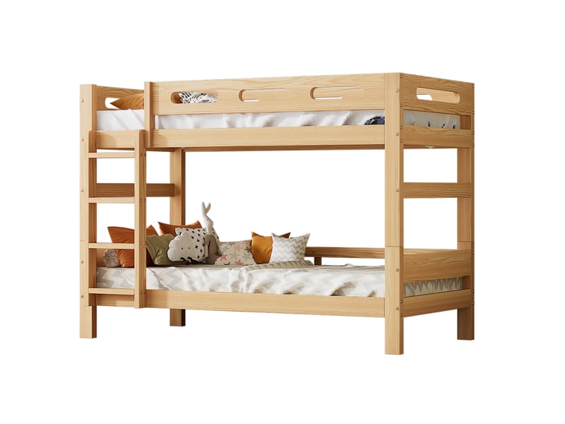  Lit superposé enfant 90x200 cm séparable en 2 lits simples, cadre robuste en bois de pin, pour enfants et adolescents, finition naturelle  - Conforama A