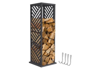 Ml-design range-bûches vertical en acier galvanisé 37,5 x 37,5 x 112 cm, intérieur et extérieur, motif de rayures, support colonne rangement bois de chauffage cheminée, 4 crochets, anthracite mat