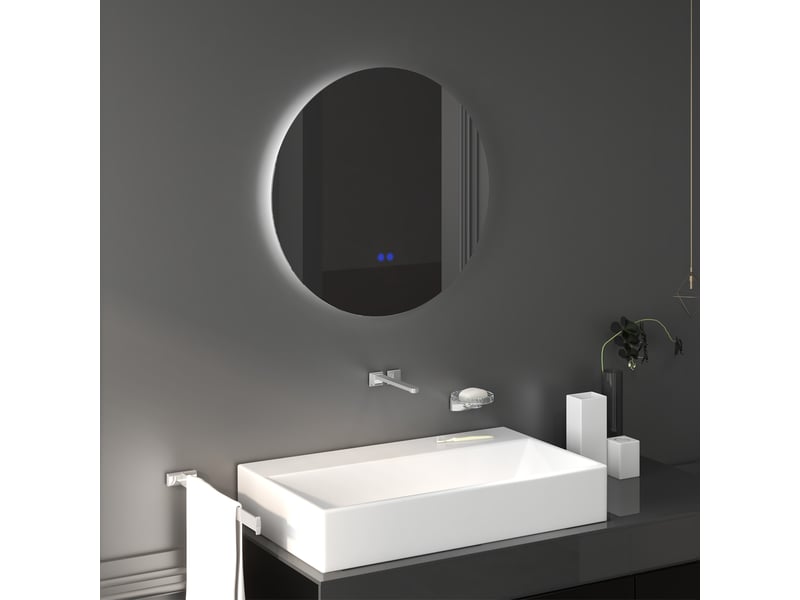 Miroir rond lumineux led de salle de bain ø 60 cm mural avec éclairage interrupteur tactile système antibuée 29 w gris - Conforama D