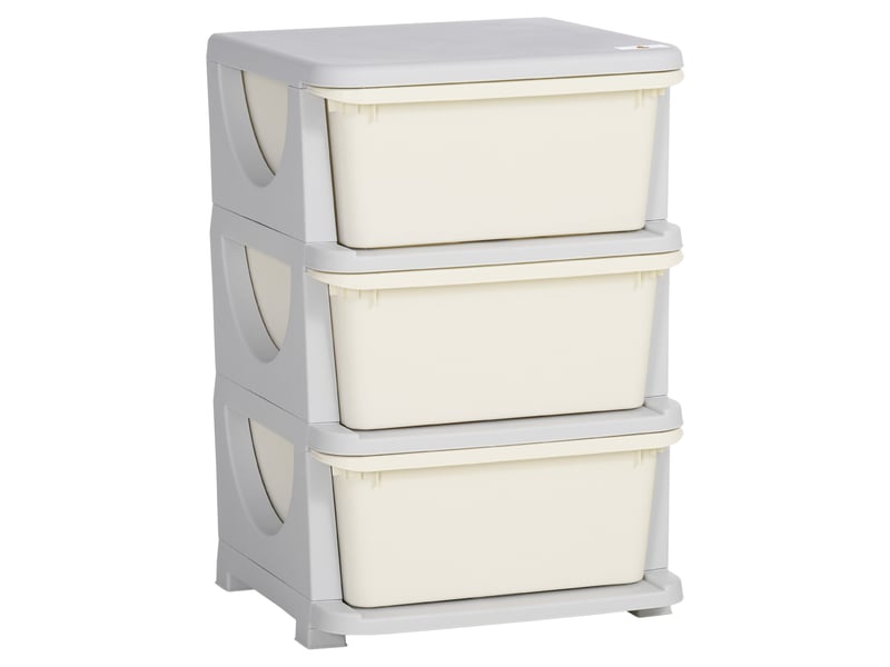  Organisateur de jouets pour enfants avec tiroirs à 3 niveaux, boîtes de rangement en plastique, 37 x 37 x 56,5 cm, crème  - Conforama A