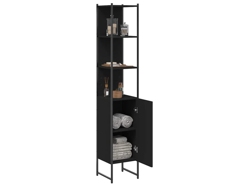  Armoire de salle de bain, meuble de rangement noir 33x33x185.5 cm bois d'ingénierie  - Conforama D