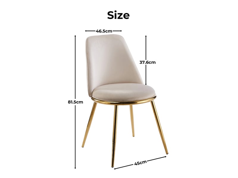  Lot de 2 chaises de salle à manger 56x47x82 cm, dossier haut, design moderne chic, piètement en métal, revêtement velours, teinte crème blanc  - Conforama C