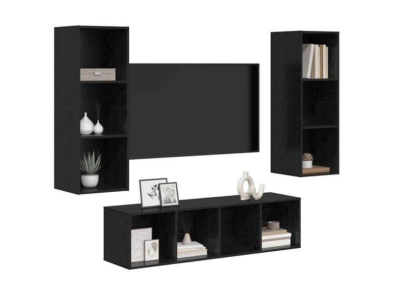 Ensemble meuble tv - banc tv - meuble de rangement 3 pcs chêne noir bois d'ingénierie - Conforama C