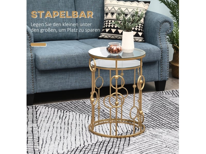  Tables basses gigognes en 2 pièces avec plateau en verre trempé et structure métallique, pour salon, bureau et chambre  - Conforama E
