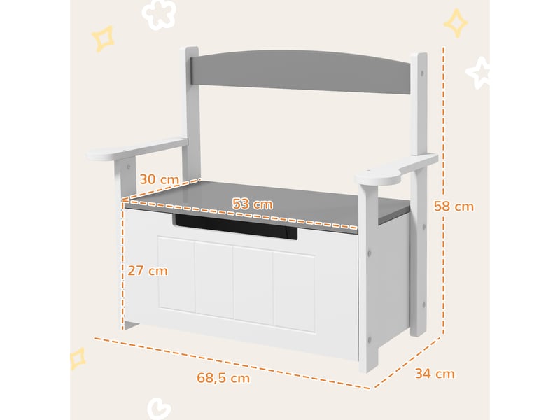  Coffre à jouets pour enfants 2 en 1 et banc vérin pneumatique 68,5l x 34l x 58h cm - avec dossier et accoudoirs  - Conforama C