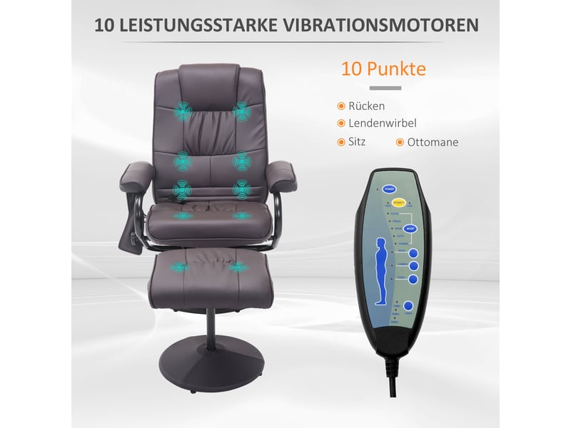  Fauteuil massant pivotant simili cuir marron avec repose-pieds et télécommande – homcom  - Conforama E
