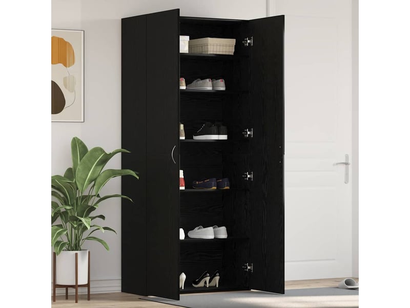 Meuble à chaussure, cabinet à chaussures 80x35.5x180 cm bois d'ingénierie noir shl7605 - Conforama B