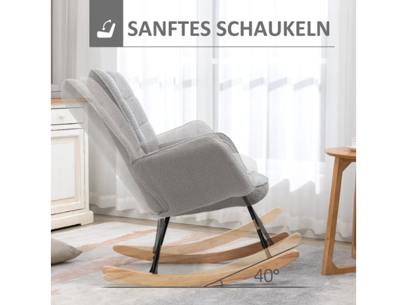  Fauteuil à bascule gris clair en tissu bouclé, relax, 71x98x101 cm, charge 120 kg  - Conforama D
