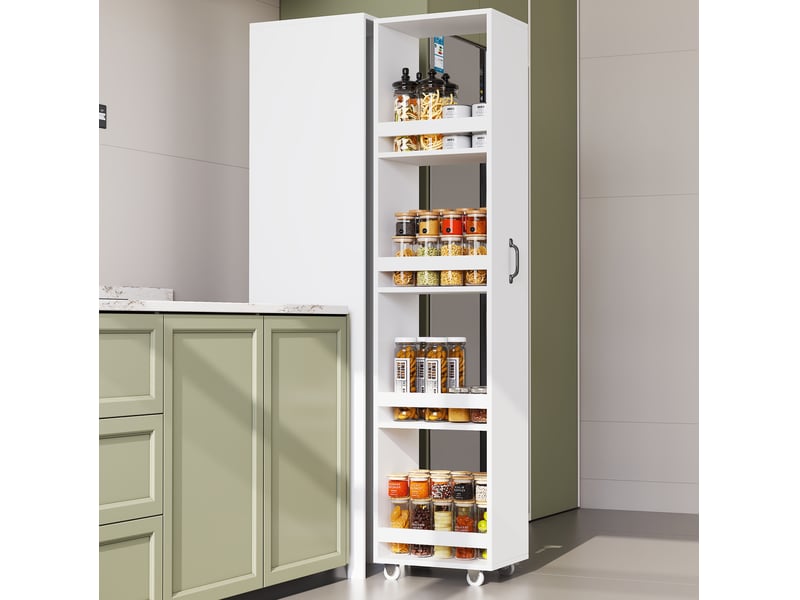  Bibliothèque étroite 40x30x160,5 cm avec roulettes, protections, rangement modulable, gain de place mdf blanc  - Conforama E