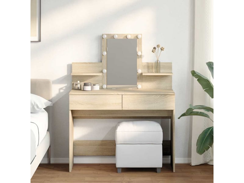  Coiffeuse, table de maquillage avec led chêne sonoma 100x40x130 cm shl88247  - Conforama B