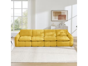 Canapé droit 4 places sans cadre, canapé modulaire, housse chenille, mousse 32d, assises larges et profondes, sans montage, jaune