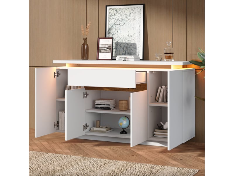  Buffet bas 140x40x80 cm led panneau de particules blanc  - Conforama B