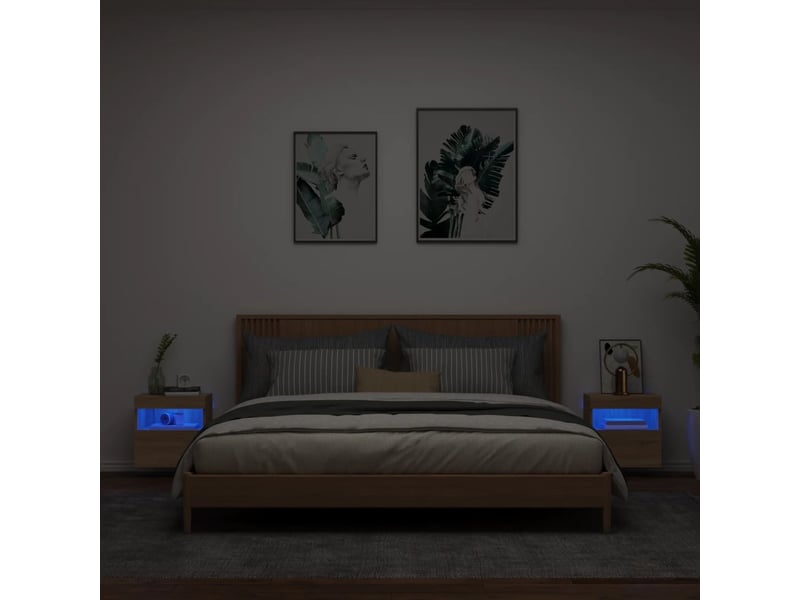  Lot de 2 meuble tv mural avec lumières led chêne sonoma 40x30x40 cm  - Conforama C
