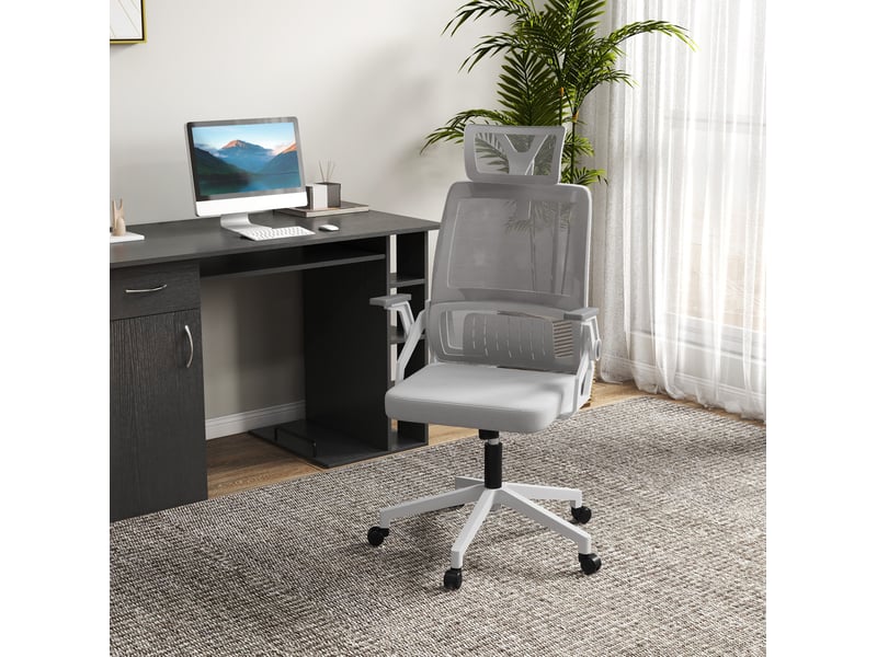  Chaise de bureau 58x61x102-119 cm gris en mesh, réglable, appui-tête, bascule et soutien lombaire - bureau  - Conforama B
