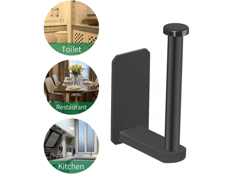  Porte-papier toilette autocollant pour cuisine ou salle de bain, sans perçage, se fixe au mur, en acier inoxydable brossé,noir  - Conforama E