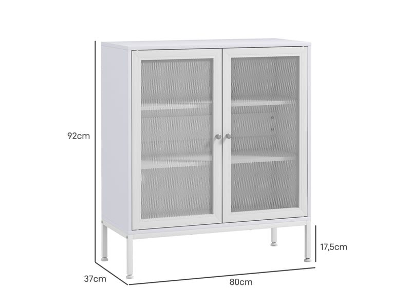  Buffet 2 portes grillagées en acier et mélaminé blanc 80 x 37 x 92 cm  - Conforama C