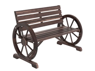 Banc de jardin banc 3 places banc en bois style rustique chic accoudoirs roues carbonisation