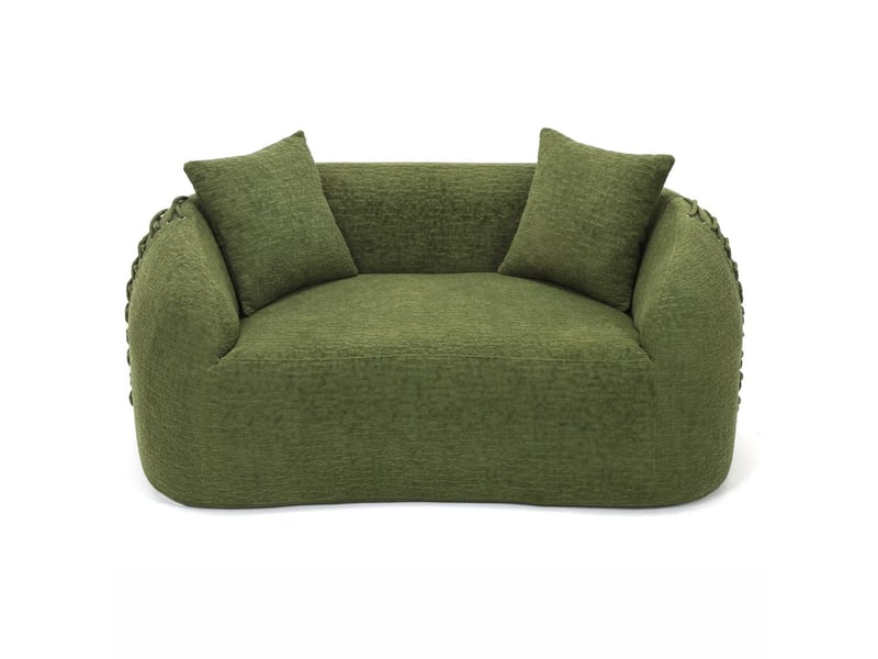  Canapé droit 2 places modulable, comprimé sous vide, forme courbe, décor lacets aux accoudoirs, compact, petits espaces, vert  - Conforama A