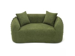 Canapé droit 2 places modulable, comprimé sous vide, forme courbe, décor lacets aux accoudoirs, compact, petits espaces, vert