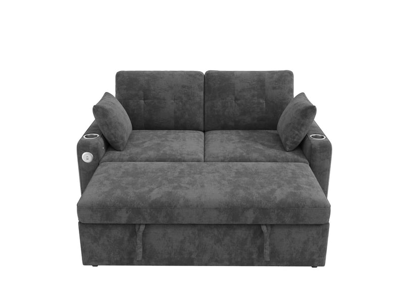  Canapé droit convertible ,2 places,avec éclairage led, ports de charge usbtype-c,141x131x83 cm,gris  - Conforama A