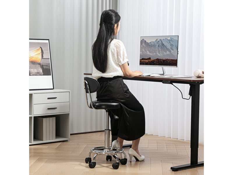  Tabouret de bureau à roulettes,40x32 cm,réglable,cuir reconstitué,noir  - Conforama B