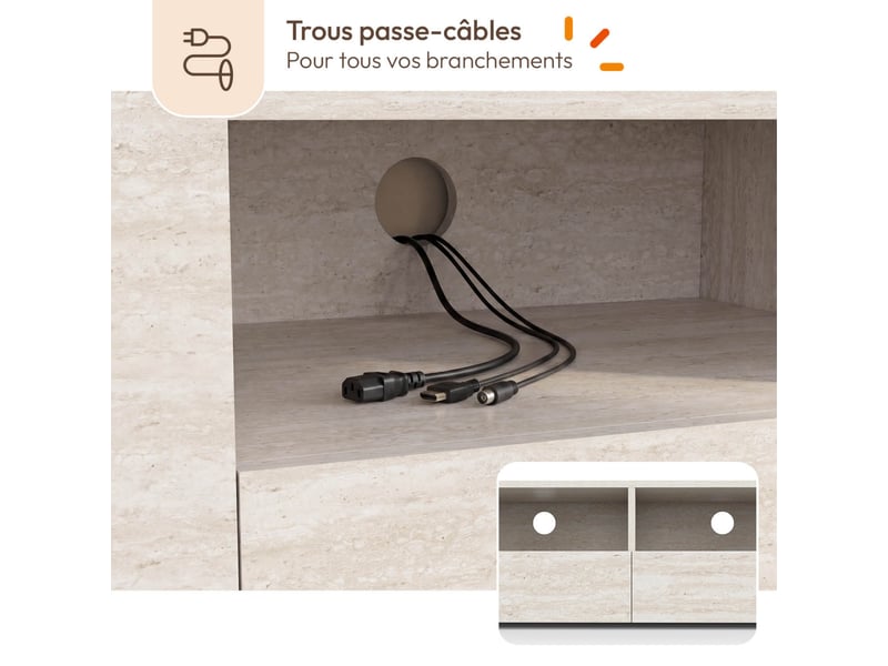  Meuble tv 180 cm eli bois effet travertin  - Conforama E