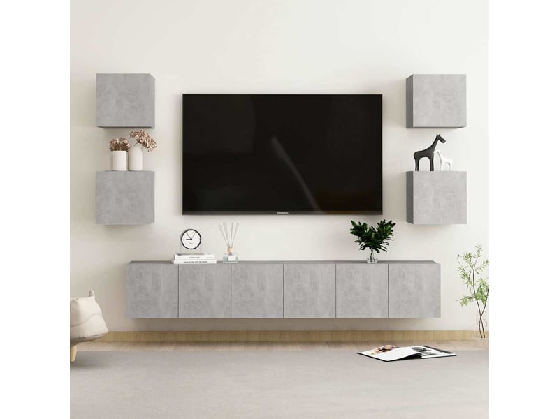  Ensemble de meubles tv 7 pcs gris béton bois d'ingénierie shl29065  - Conforama B