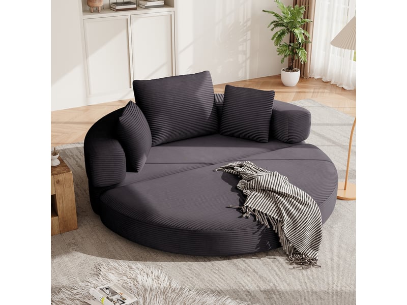  Canapé-lit convertible 2 en 1 en velours côtelé, lit ovale 173 x 176 cm, canapé pliable avec coussins pour salon et chambre  - Conforama R