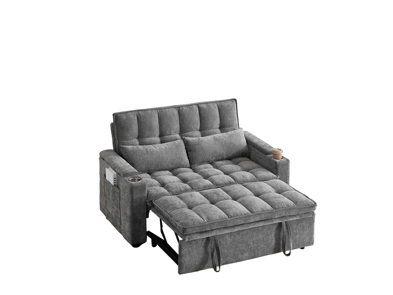  Canapé droit convertible 3 en 1 gris en tissu, rangements et porte-gobelets, idéal chez vous, pour recevoir vos invités  - Conforama A