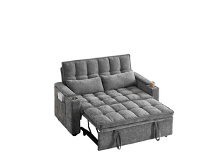 Canapé droit convertible COVREO   2 places Tissu gris avec coffre de rangement