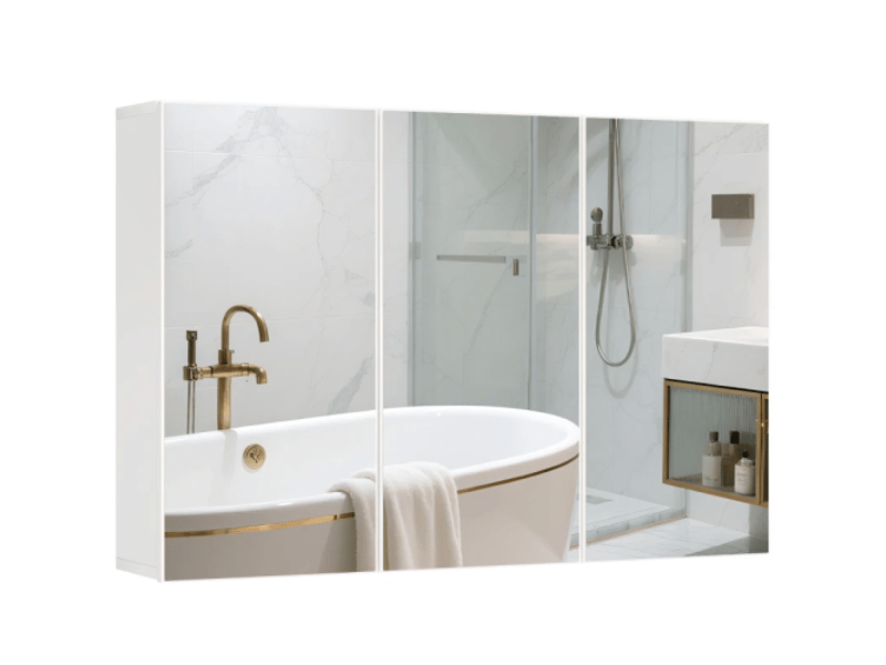 Armoire de salle de bain blanche 90x15,5x60 cm, 3 portes miroir, murale, en panneaux de particules - Conforama E