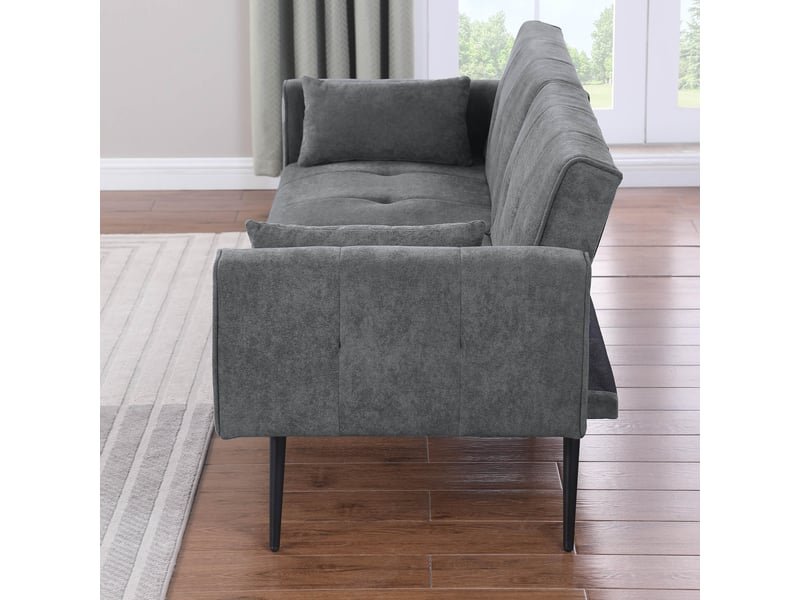  Canapé convertible 175x71x71 cm, idéal pour salon et appartement, dossier réglable, finition velours côtelé gris  - Conforama D
