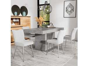 Lot de 4 chaises de salle à manger en velours gris avec pieds en métal argenté
