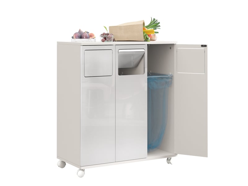 Meuble de tri des déchets 3 portes à roulettes 69,3x35x80 cm blanc brillant - Conforama D