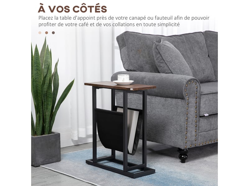  Table d'appoint bout de canapé avec porte-revues strucuture en acier design industriel noir marron foncé 49 x 19 x 55 cm  - Conforama D
