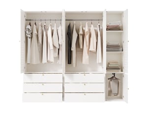 Armoire 5 portes modenvie blanche à portes persiennées 225 x 50 x 200 cm avec 3 tringles et 6 tiroirs