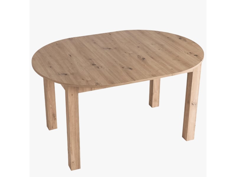  Table à manger ronde extensible couleur bois clair pieds métal noir  - Conforama C