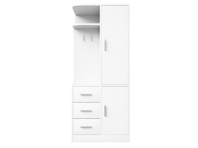  Armoire de chambre - armoire à une porte 70 × 50 × 170 cm, avec plusieurs étagères, tiroirs, compartiments et patères, blanche  - Conforama R