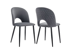 Chaise de salle à manger (2 pcs), en velours structure en métal,pieds réglables,motif diamant à l'arrière,gris