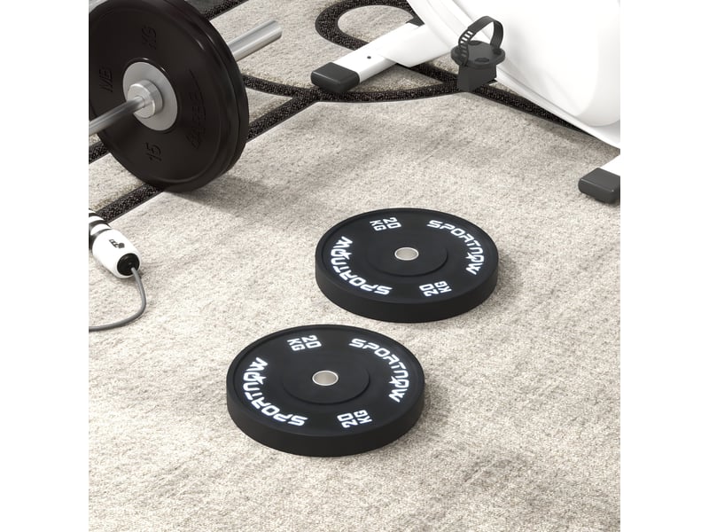  Lot de 2 disques de musculation de 20 kg pour haltères et barres, avec fixation de ø5 cm, noirs  - Conforama C