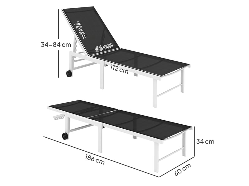  Transat de jardin inclinable à roulettes, dossier réglable 5 positions et structure en acier, 166 x 60 x 84 cm, gris  - Conforama D