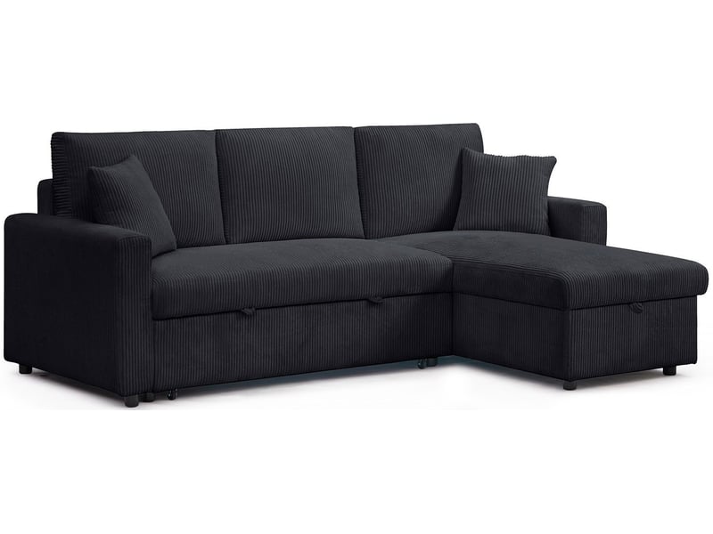 Canapé d'angle convertible avec coffre de rangement réversible toledo velours côtelé noir Toledo - Conforama C