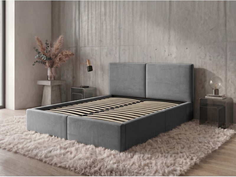 Lit coffre rembourré 120x200 2 places avec sommier relevable gratuit inclus et tête de lit - lit adulte avec rangement – graphite Hilton Interbeds - Conforama E